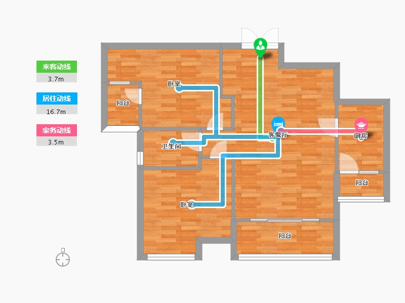 四川省-成都市-华夏上海城A1户型89m²-71.20-户型库-动静线