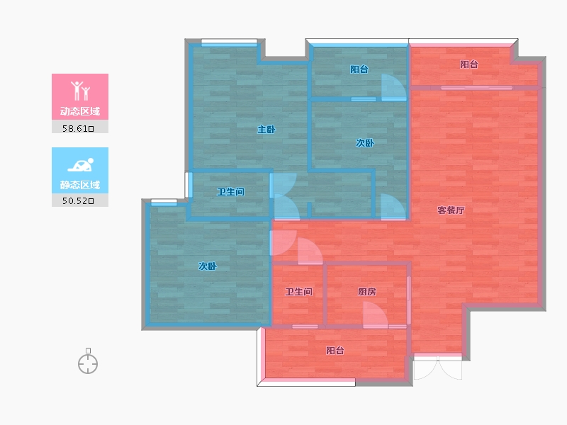 四川省-成都市-华夏上海城A3户型123m²-99.42-户型库-动静分区