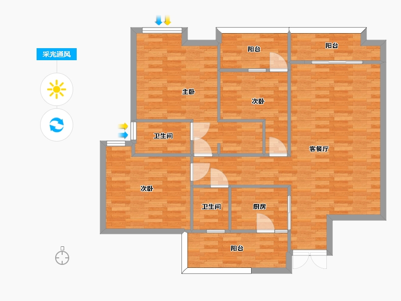 四川省-成都市-华夏上海城A3户型123m²-99.42-户型库-采光通风