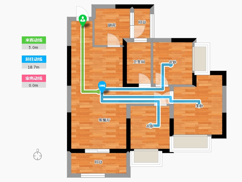 四川省-成都市-恒大林溪郡H2户型89m²-65.16-户型库-动静线