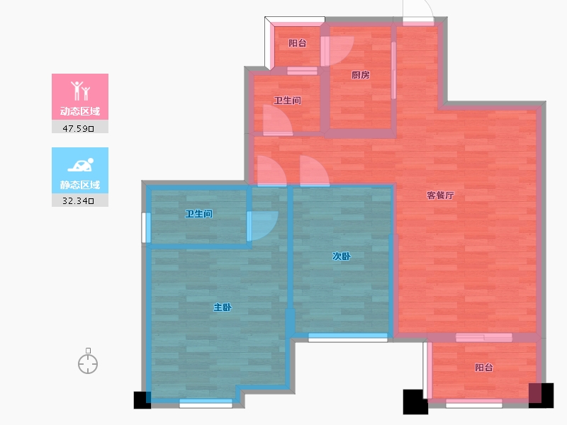 四川省-成都市-世纪悦城C户型88m²-71.04-户型库-动静分区