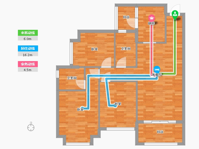 四川省-成都市-恒大林溪郡D2户型115m²-93.15-户型库-动静线