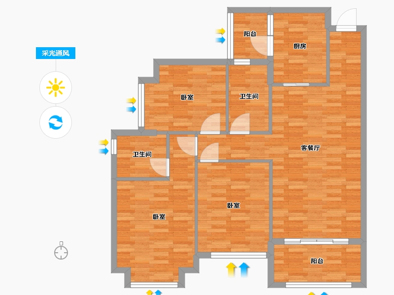 四川省-成都市-恒大林溪郡D2户型115m²-93.15-户型库-采光通风