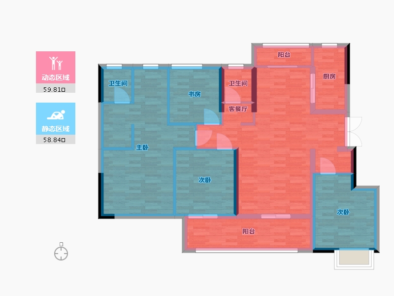 四川省-成都市-花样年大溪谷130㎡户型-106.19-户型库-动静分区