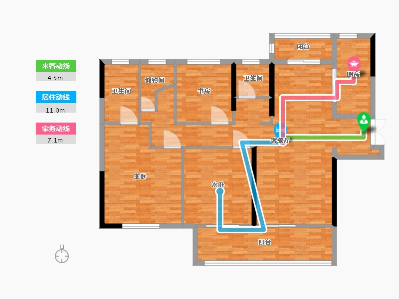 四川省-成都市-花样年大溪谷A4户型155㎡-124.01-户型库-动静线