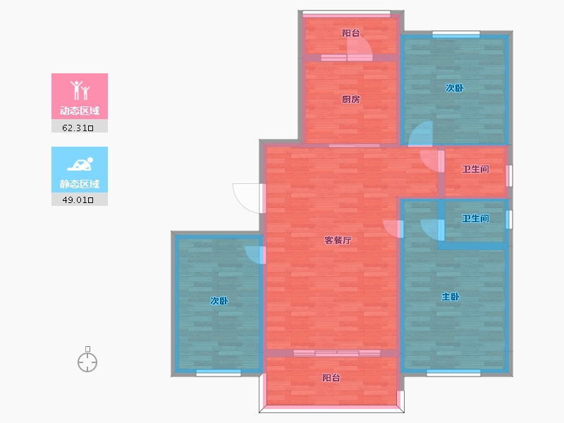 河南省-郑州市-碧桂园生态城洋房15号楼建面125m2-100.00-户型库-动静分区