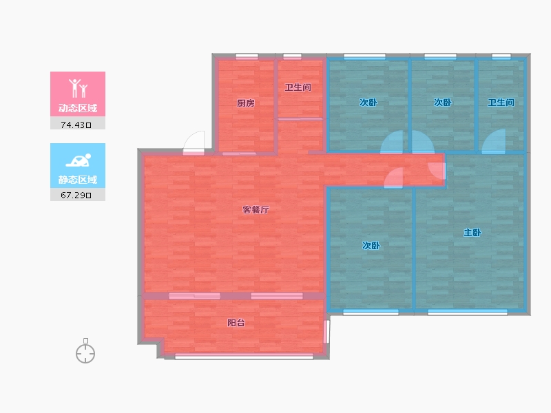 河南省-郑州市-碧桂园象府建面162m2-129.60-户型库-动静分区