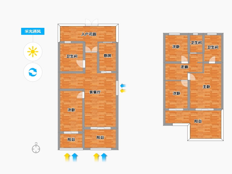 河南省-郑州市-碧桂园象府建面188m2-150.40-户型库-采光通风