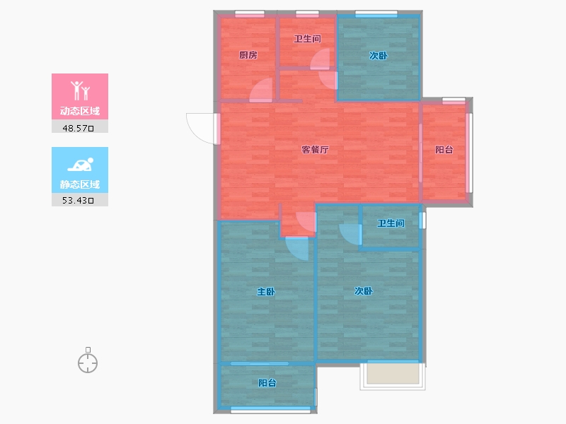 河南省-郑州市-汇泉博澳东悦城6号楼,7号楼建面117m2-93.62-户型库-动静分区