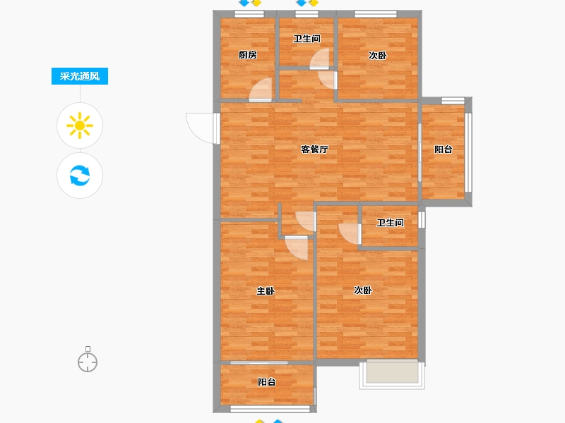 河南省-郑州市-汇泉博澳东悦城6号楼,7号楼建面117m2-93.62-户型库-采光通风