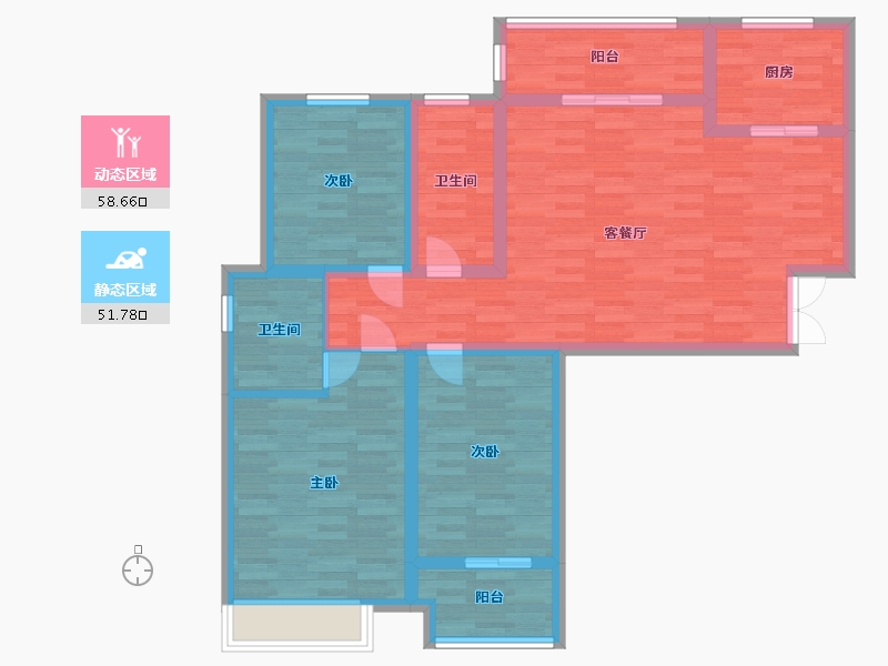 河南省-郑州市-吉地•澜花语8号楼建面123m2-98.40-户型库-动静分区