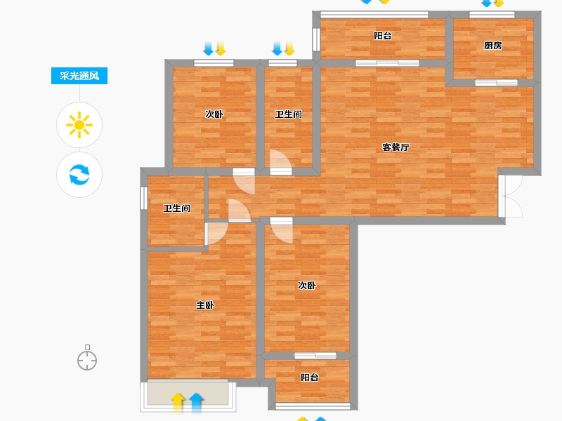 河南省-郑州市-吉地•澜花语8号楼建面123m2-98.40-户型库-采光通风