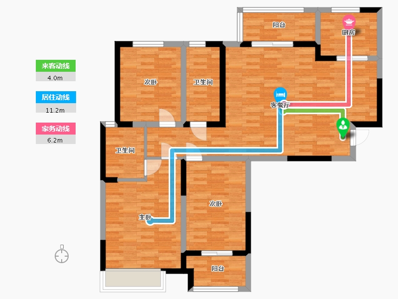 河南省-郑州市-吉地•澜花语E1户型8号楼建面123m2-98.40-户型库-动静线