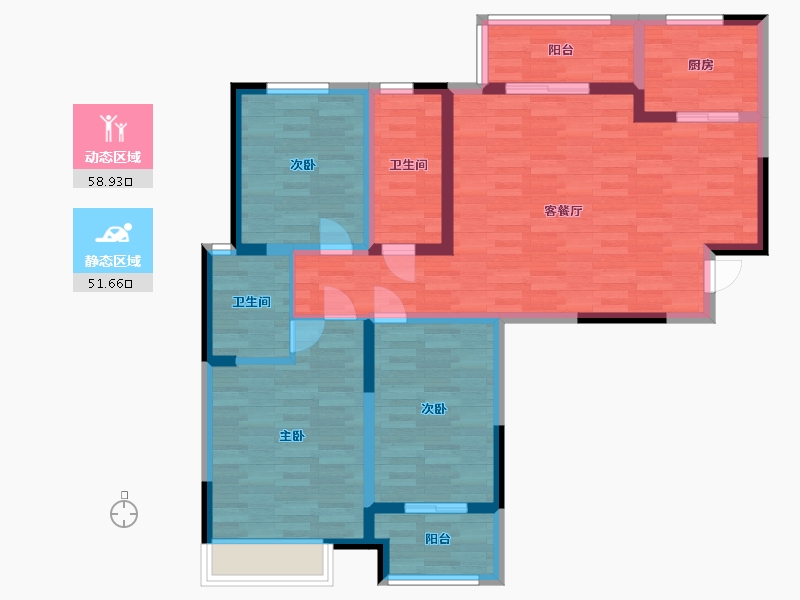 河南省-郑州市-吉地•澜花语E1户型8号楼建面123m2-98.40-户型库-动静分区