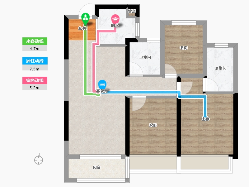 浙江省-杭州市-龙湖春江天越-71.13-户型库-动静线