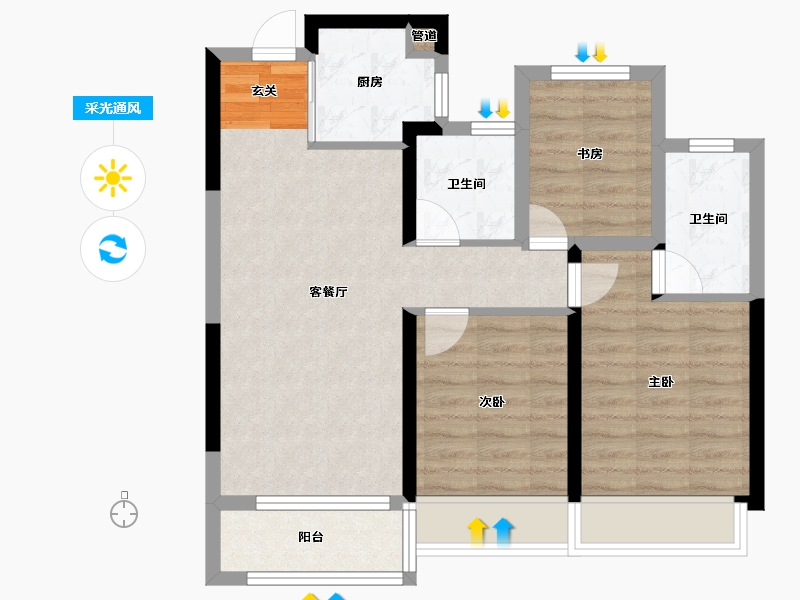 浙江省-杭州市-龙湖春江天越-71.13-户型库-采光通风