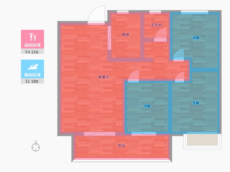 河南省-郑州市-东润城6号地8号楼1号楼3号楼6号楼9号楼建面95m2-76.00-户型库-动静分区