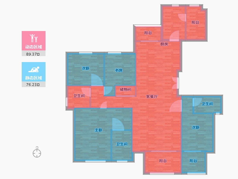 河南省-郑州市-东润城二期5号楼建面190m2-152.00-户型库-动静分区