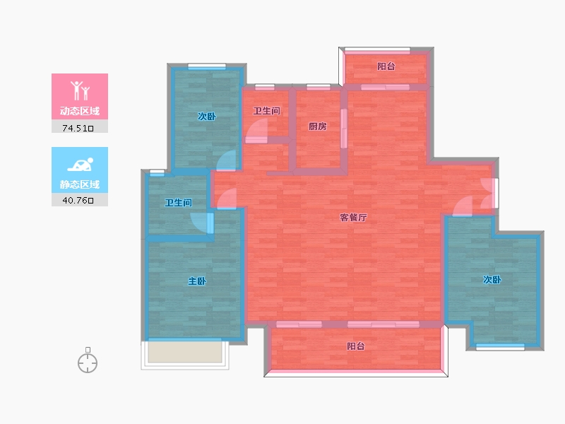 河南省-郑州市-东润城建面129m2-103.20-户型库-动静分区