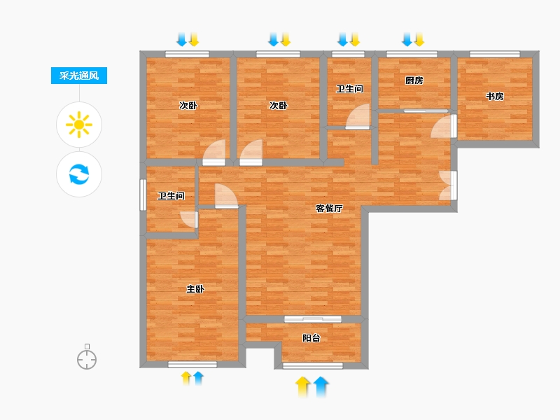 河南省-郑州市-格林上东21号楼建面133m2-106.40-户型库-采光通风