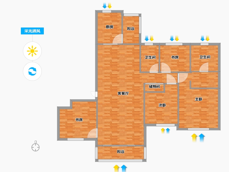 河南省-郑州市-恒大悦龙台建面200m2-160.01-户型库-采光通风