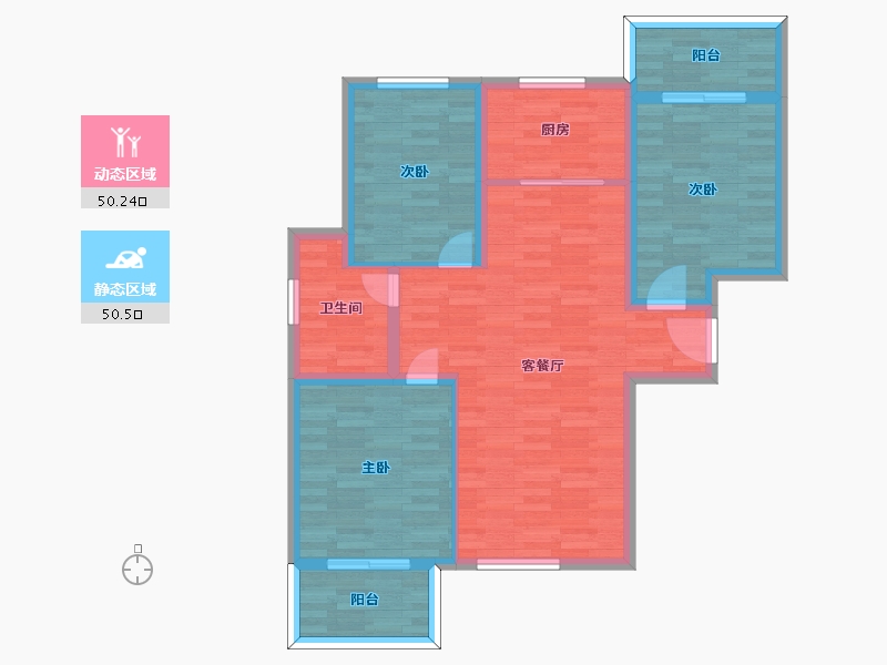 河南省-郑州市-宏光揽境3号楼,4号楼建面113m2-90.40-户型库-动静分区