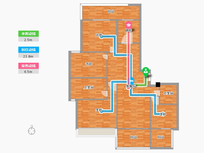 河南省-郑州市-蓝宝湖畔晓风建面172m2-137.61-户型库-动静线