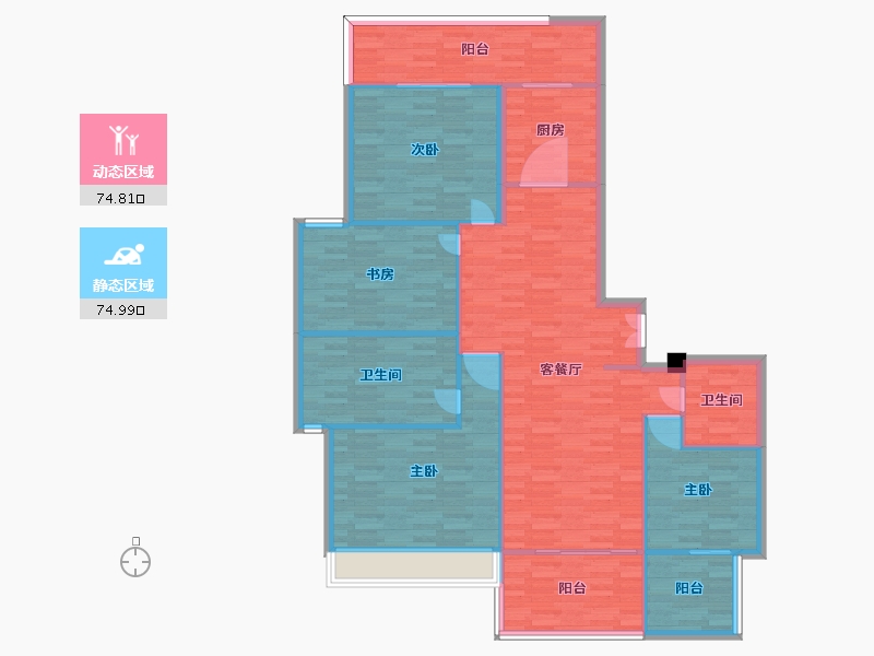 河南省-郑州市-蓝宝湖畔晓风建面172m2-137.61-户型库-动静分区