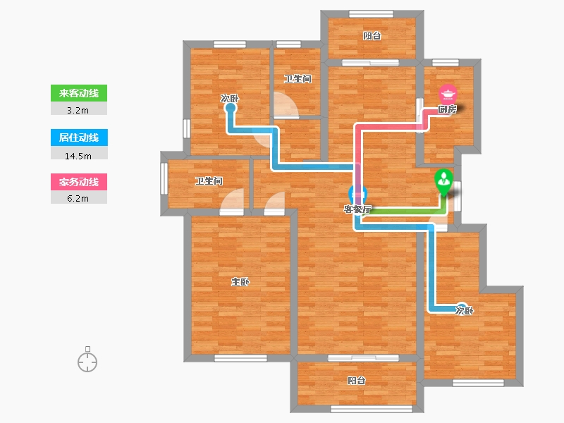 河南省-郑州市-蓝城玫瑰园建面132m2-105.60-户型库-动静线