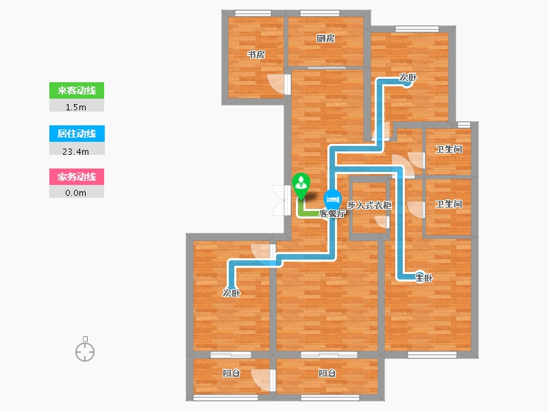 河南省-郑州市-蓝城玫瑰园建面133m2-106.40-户型库-动静线