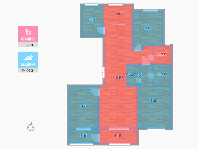 河南省-郑州市-蓝城玫瑰园建面133m2-106.40-户型库-动静分区