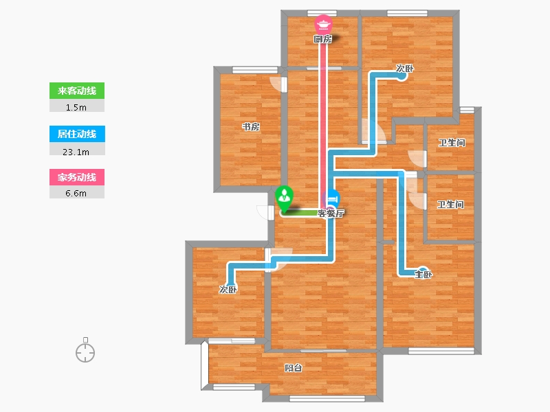 河南省-郑州市-蓝城玫瑰园建面142m2-113.61-户型库-动静线