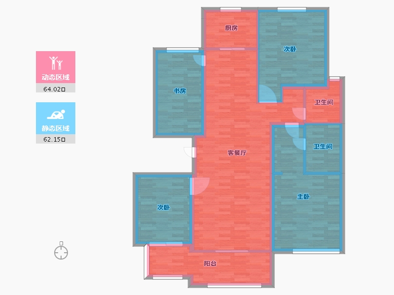 河南省-郑州市-蓝城玫瑰园建面142m2-113.61-户型库-动静分区