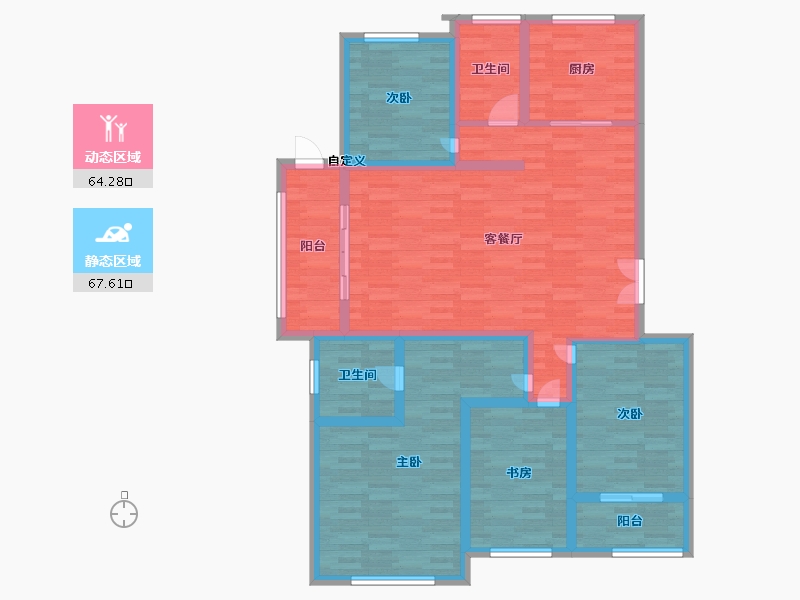 河南省-郑州市-蓝城玫瑰园建面147m2-117.60-户型库-动静分区