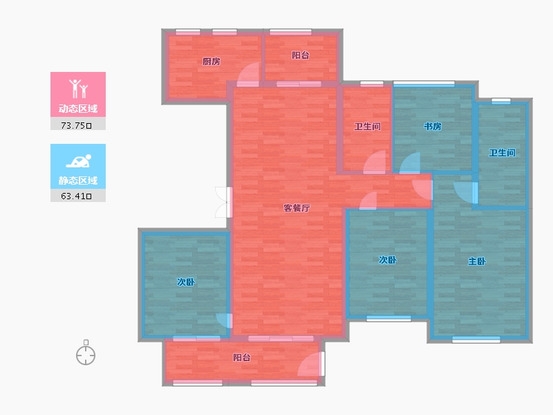 河南省-郑州市-蓝城玫瑰园建面155m2-124.00-户型库-动静分区