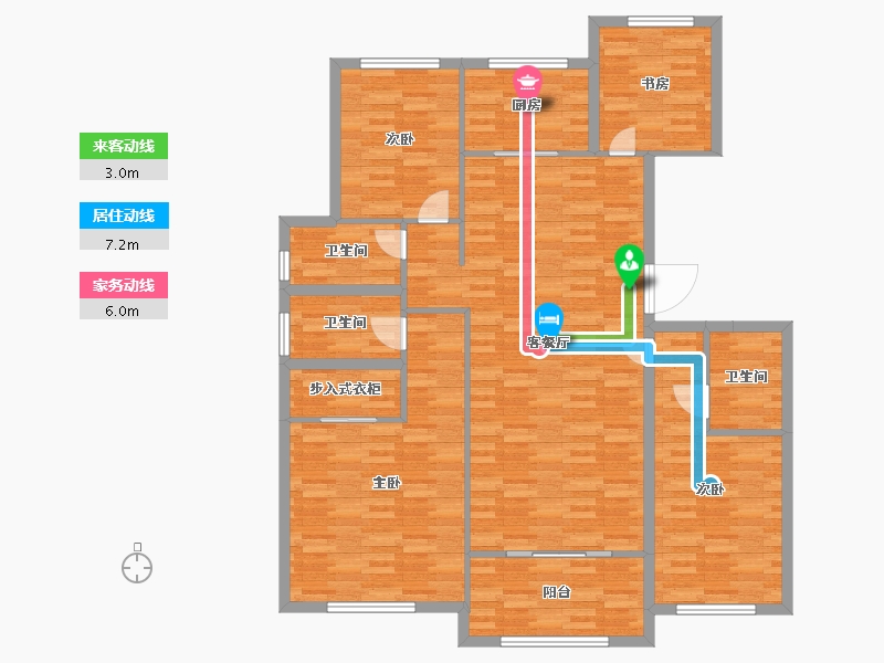 河南省-郑州市-蓝城玫瑰园建面165m2-132.01-户型库-动静线