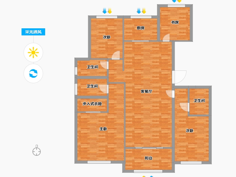 河南省-郑州市-蓝城玫瑰园建面165m2-132.01-户型库-采光通风