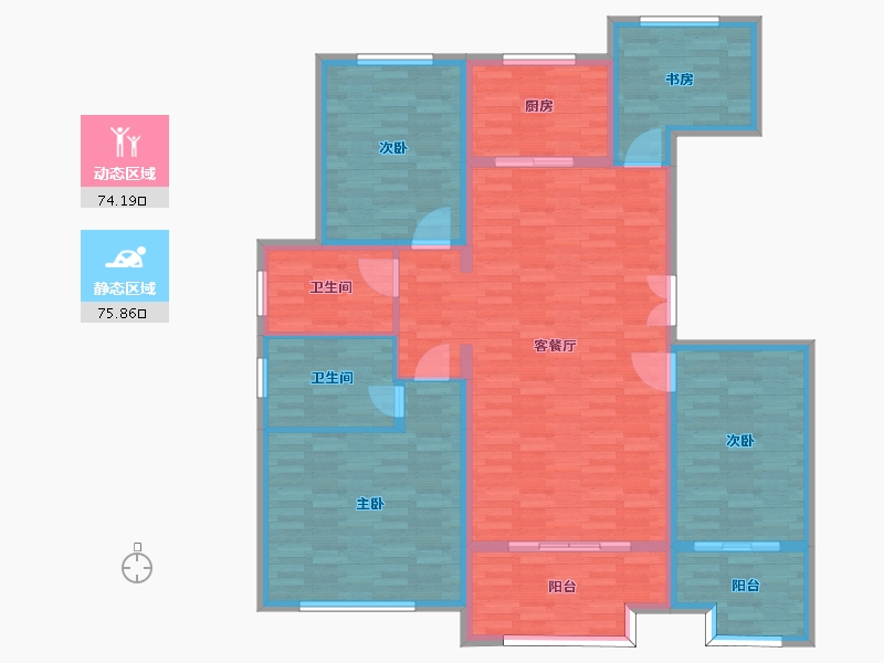 河南省-郑州市-蓝城玫瑰园建面170m2-136.00-户型库-动静分区