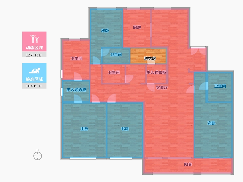 河南省-郑州市-金领九如意建面269m2-218.60-户型库-动静分区