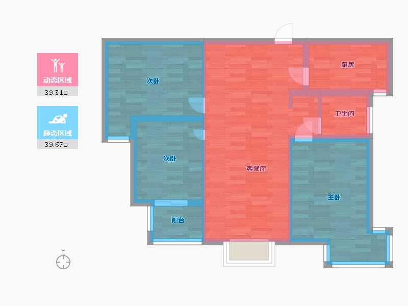 河南省-郑州市-郑东尚庭建面88m2-70.39-户型库-动静分区