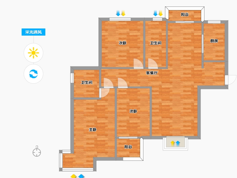 河南省-郑州市-郑东尚庭3号楼建面116m2-92.80-户型库-采光通风