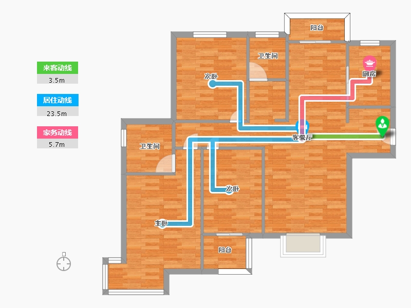 河南省-郑州市-郑东尚庭5号楼建面120m2-95.99-户型库-动静线