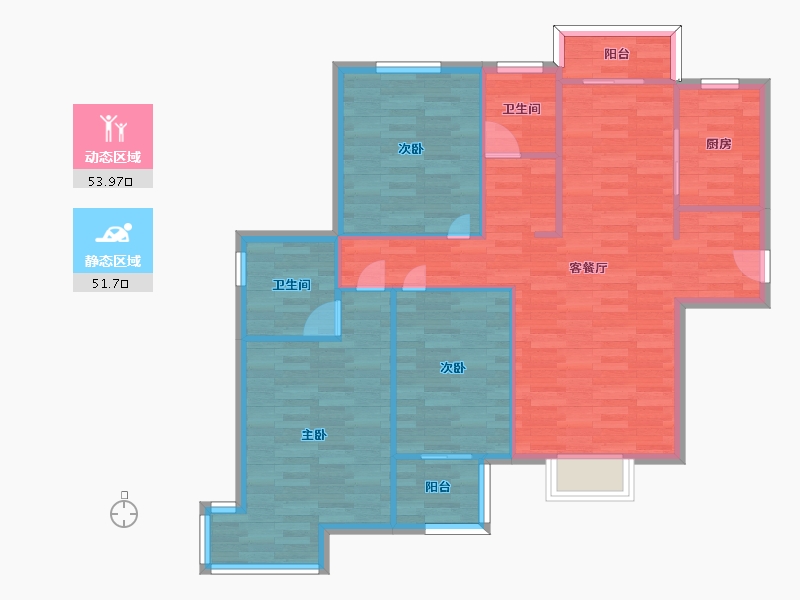 河南省-郑州市-郑东尚庭5号楼建面120m2-95.99-户型库-动静分区