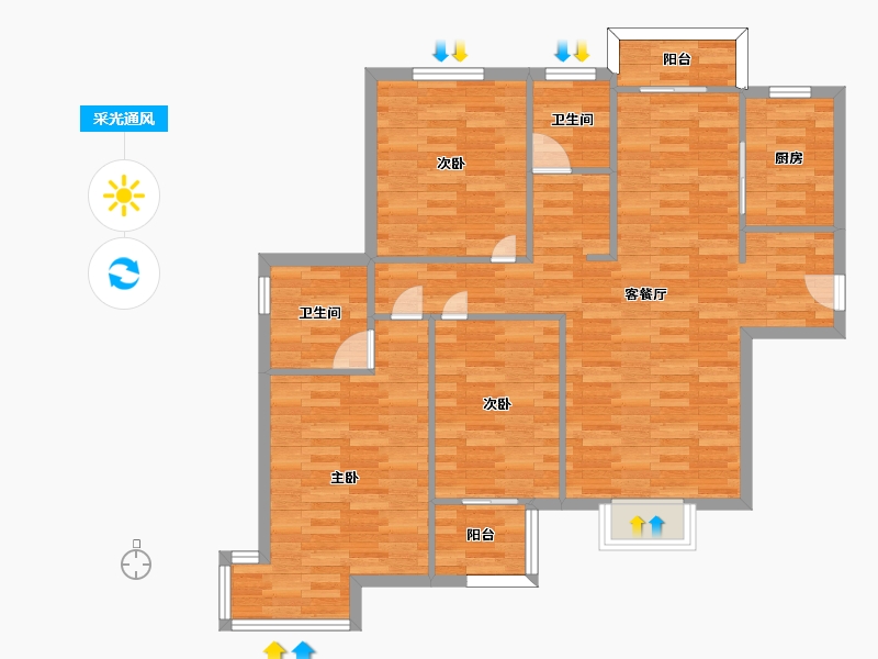 河南省-郑州市-郑东尚庭5号楼建面120m2-95.99-户型库-采光通风