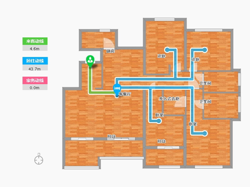 河南省-郑州市-蓝城玫瑰园建面211m2-168.80-户型库-动静线