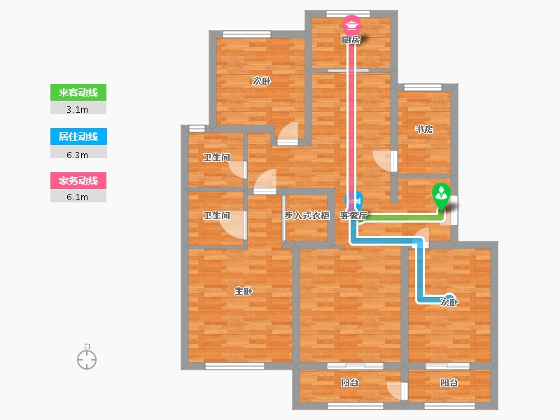 河南省-郑州市-蓝城玫瑰园C-04户型建面141m2-112.81-户型库-动静线