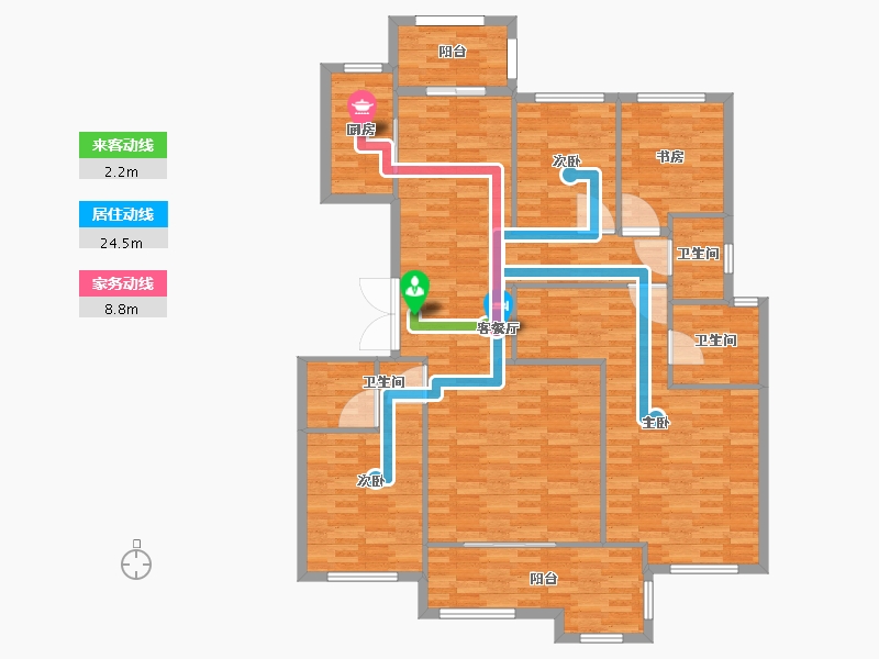 河南省-郑州市-荣盛华府建面180m2-144.01-户型库-动静线