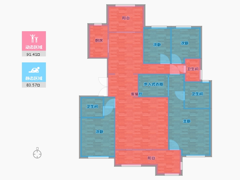 河南省-郑州市-荣盛华府建面202m2-161.61-户型库-动静分区