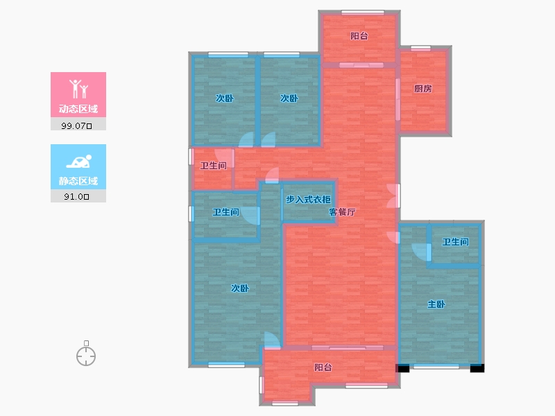 河南省-郑州市-荣盛华府建面206m2-171.41-户型库-动静分区