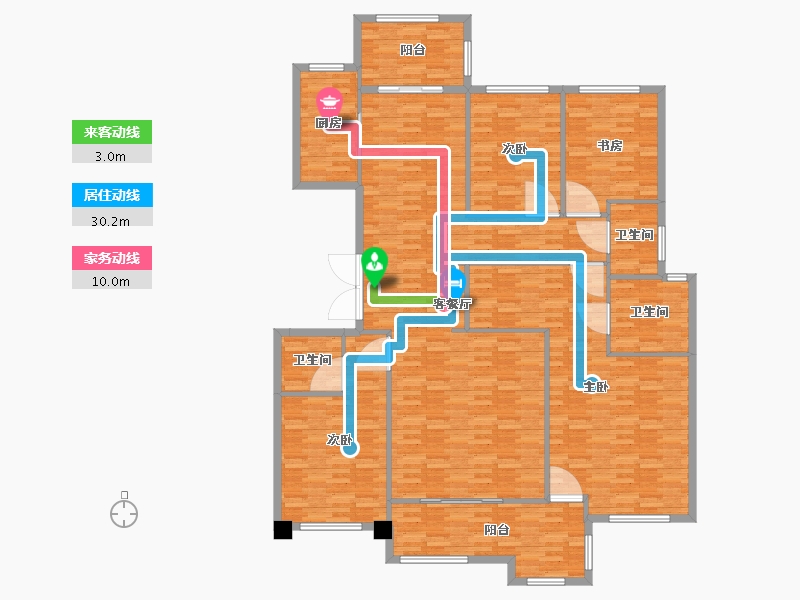 河南省-郑州市-荣盛华府建面245m2-196.01-户型库-动静线